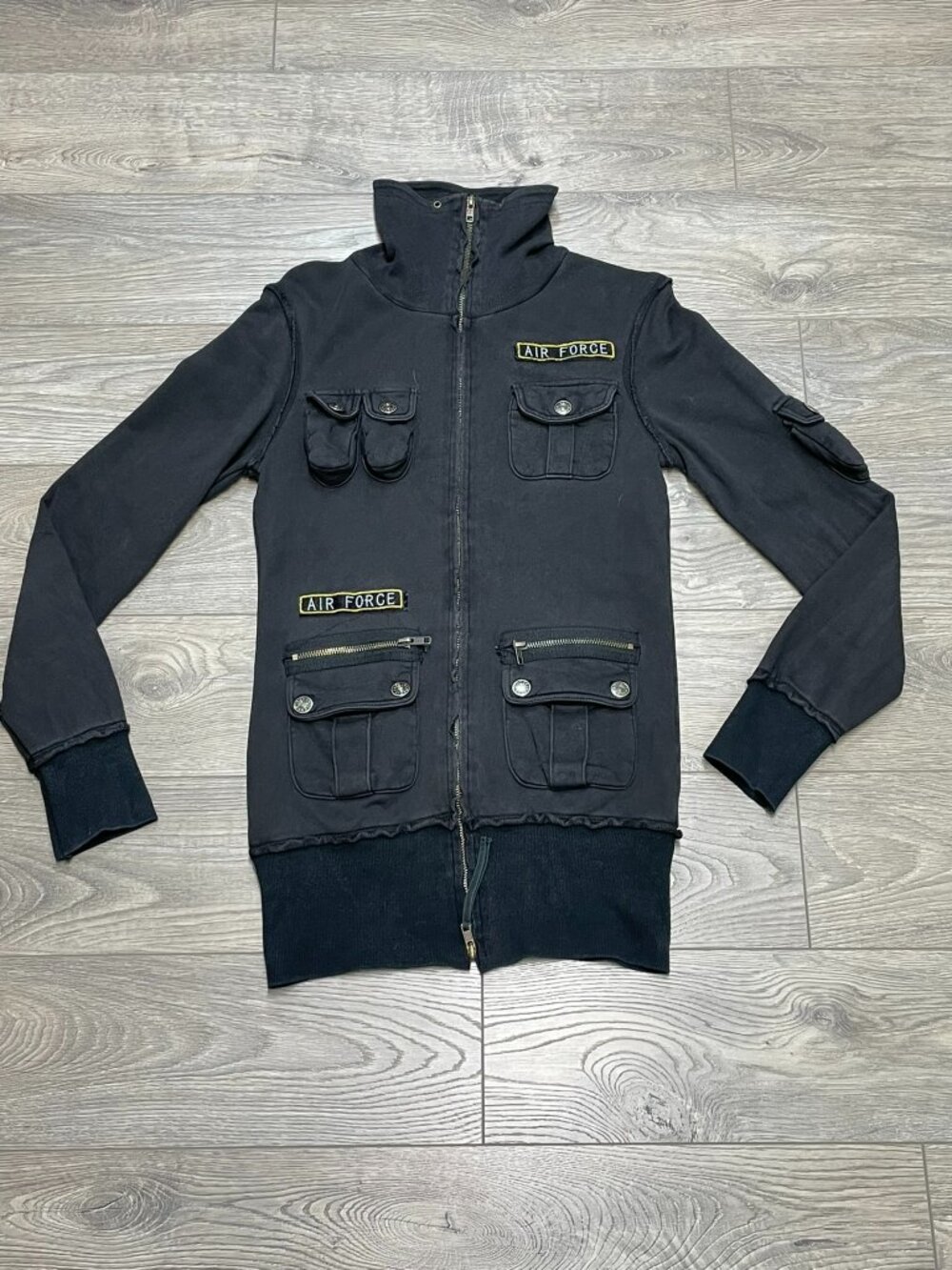 Vintage PUUWAI Air Force Cargo Jacket Gimmie Danger Punk Cyber‎ Y2K Zip Up Med
